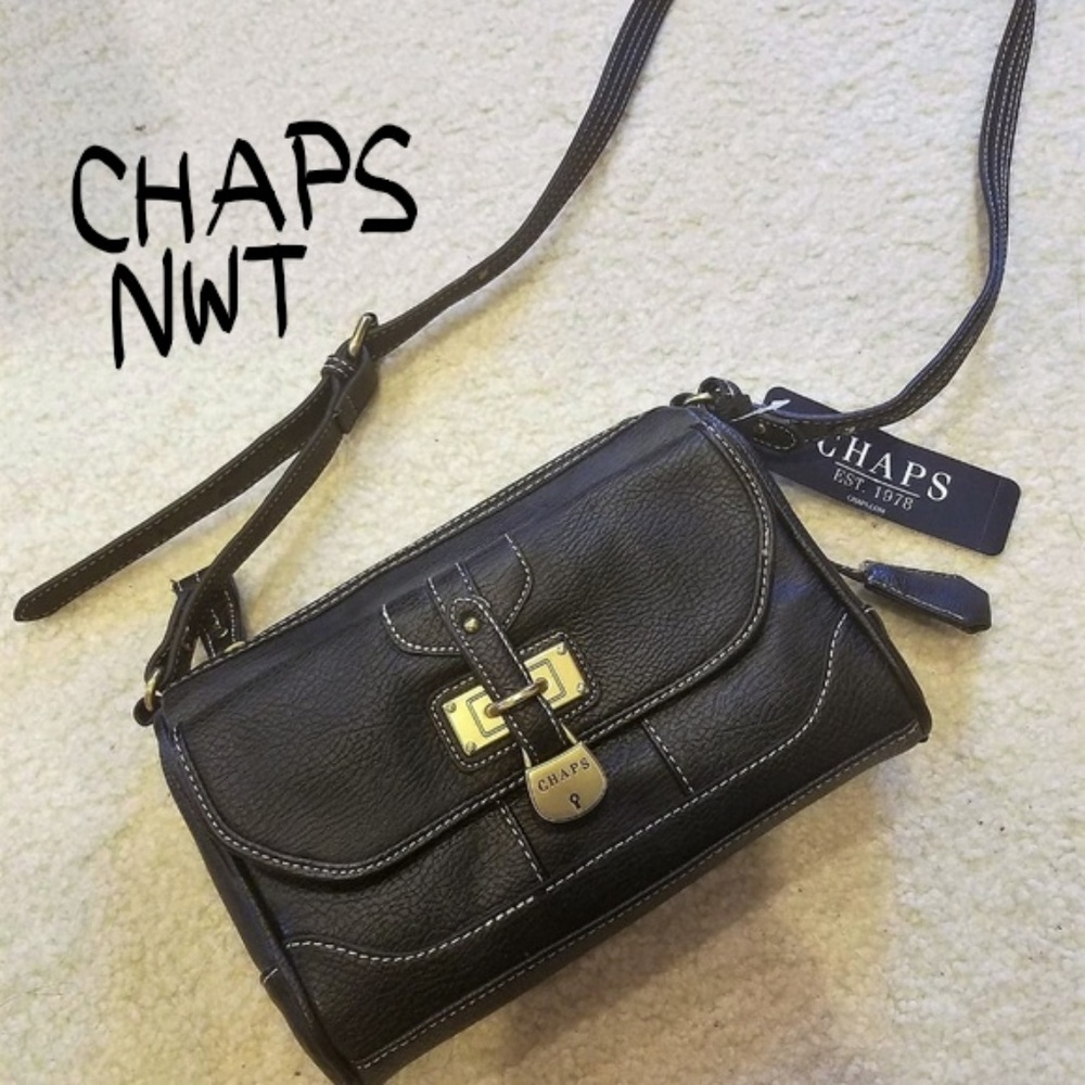 NEW Chaps Black Leather Crossbody Bag